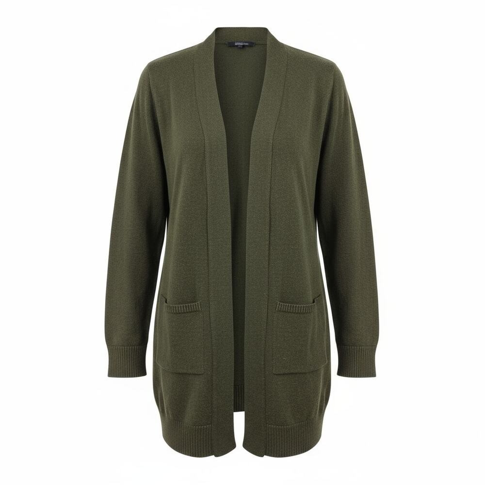 89th & Madison Open Front Pocket Cardigan Detailed Cuff‎ Women's Size L Green